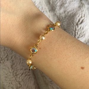 Dainty Pearl + Crystal Bracelet in Gold